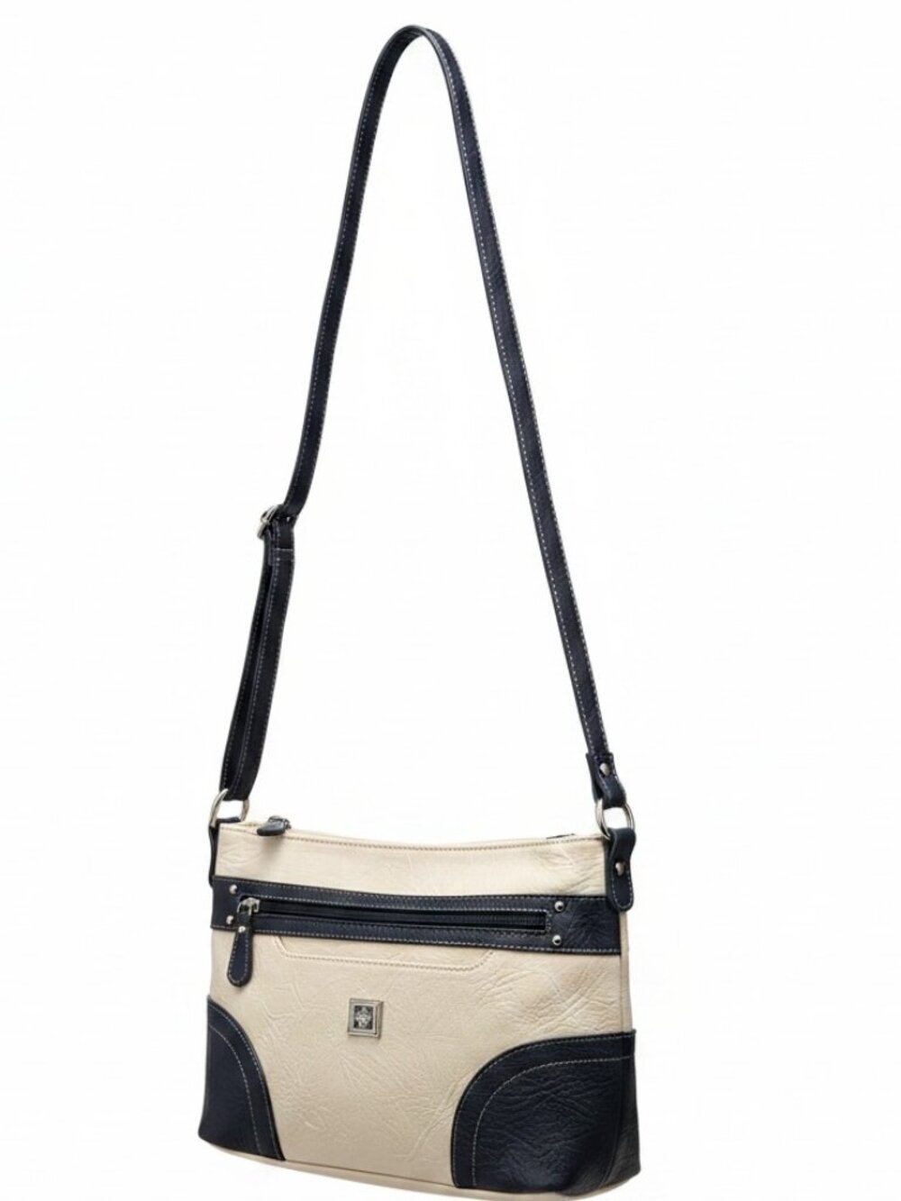 Stone Mountain Two Tone Blue Cream Leather Crossbody Shoulder Bag